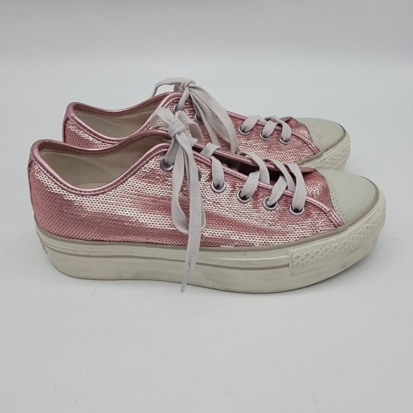 Converse All Star Pink Sequin Sneakers Women's Size 8.5 Sparkle Shoes - Picture 2 of 10